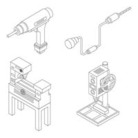 conjunto de iconos de máquina de perforación contorno vectorial vector