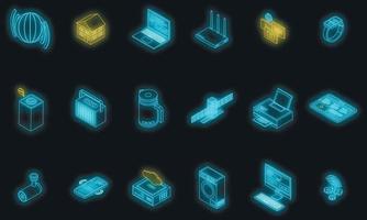 Internet connection icons set vector neon