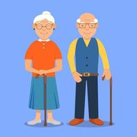 Old Man Lady.Granny family character. Grandmother and grandfather cartoon.Flat vector.Isolated on a blue background. vector