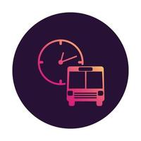 Public transport application icon. Bus  icon clock face.Transport schedule.Bus parking.Outline vector.Isolated on a white background.Vehicle front view. vector