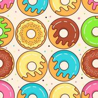 Seamless pattern glazed donuts. colorful pastries flat vector.Chocolate, vanilla, strawberry cream.Confectionery baked goods. vector