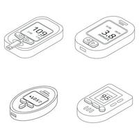 Glucose meter icons set vector outline