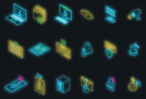 Password protection icons set vector neon