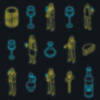 Sommelier icons set vector neon