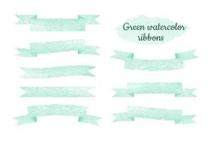 Conjunto de cinta verde acuarela sobre fondo blanco. vector