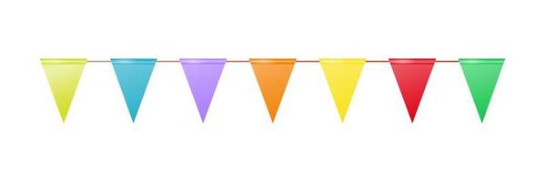 Festive garland of multicolored triangular flags. Multicolored flags. Decorative colorful pennants for birthday, festival, fair or carnival. Vector illustration.