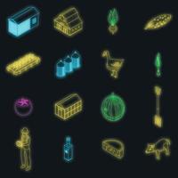 Eco farming icons set vector neon