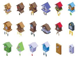 Cuckoo Clock icons set isometric vector. Hour clock vector