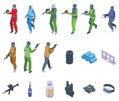 Paintball icons set isometric vector. Action player vector