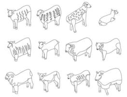 Sheep icons set vector outline