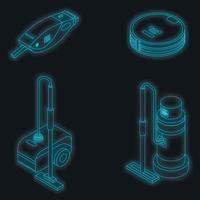 Vacuum cleaner icons set vector neon