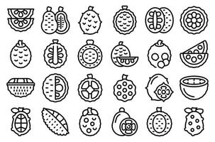 los iconos de jackfruit establecen el vector de contorno. vegano pelado
