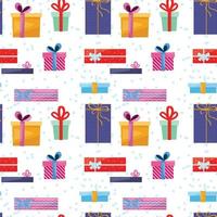 Christmas seamless pattern with presents and snow flakes. vector