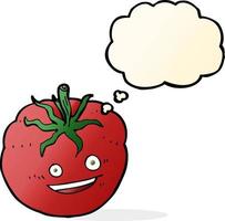 cartoon happy tomato with thought bubble vector