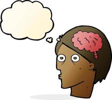 cartoon head with brain symbol with thought bubble vector