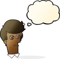 cartoon man with narrowed eyes with thought bubble vector