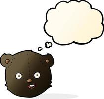 cabeza de oso de peluche negro de dibujos animados con burbuja de pensamiento vector