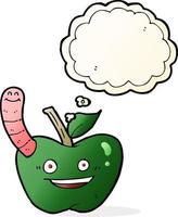 cartoon apple with worm with thought bubble vector