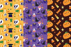 Three Halloween Seamless Patterns vector