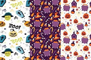 3 different halloween vector seamless patterns