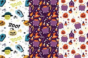 3 diferentes patrones sin fisuras de vector de halloween