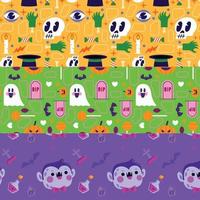 collection of three halloween design vector seamless pattern