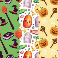 candies halloween flat design seamless patterns vector