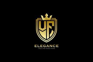 initial VF elegant luxury monogram logo or badge template with scrolls and royal crown - perfect for luxurious branding projects vector