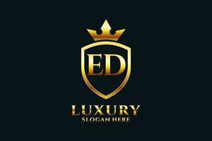 initial ED elegant luxury monogram logo or badge template with scrolls and royal crown - perfect for luxurious branding projects vector