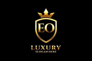 initial EO elegant luxury monogram logo or badge template with scrolls and royal crown - perfect for luxurious branding projects vector