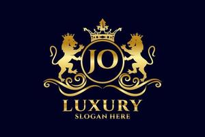 Initial JO Letter Lion Royal Luxury Logo template in vector art for luxurious branding projects and other vector illustration.