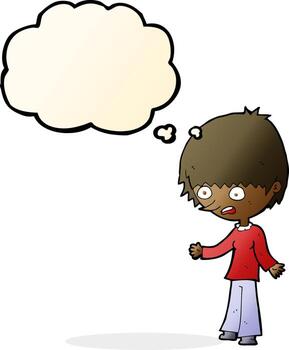 caricatura, estresado, mujer, con, burbuja del pensamiento vector