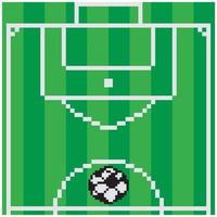 Pixel art with soccer field viewed from above. vector