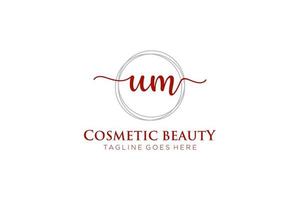 initial UM Feminine logo beauty monogram and elegant logo design, handwriting logo of initial signature, wedding, fashion, floral and botanical with creative template. vector