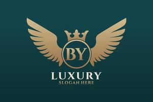 Luxury royal wing Letter BY crest Gold color Logo vector, Victory logo, crest logo, wing logo, vector logo template.