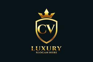 initial CV elegant luxury monogram logo or badge template with scrolls and royal crown - perfect for luxurious branding projects vector