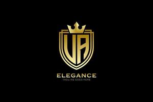 initial UA elegant luxury monogram logo or badge template with scrolls and royal crown - perfect for luxurious branding projects vector