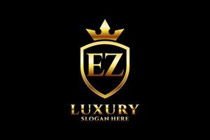 initial EZ elegant luxury monogram logo or badge template with scrolls and royal crown - perfect for luxurious branding projects vector