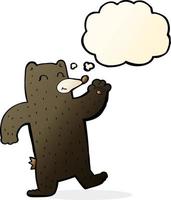 cartoon waving black bear with thought bubble vector