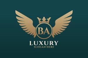 Luxury royal wing Letter BA crest Gold color Logo vector, Victory logo, crest logo, wing logo, vector logo template.