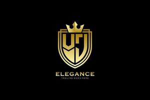 initial VJ elegant luxury monogram logo or badge template with scrolls and royal crown - perfect for luxurious branding projects vector