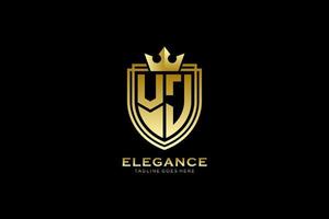 initial VJ elegant luxury monogram logo or badge template with scrolls and royal crown - perfect for luxurious branding projects vector