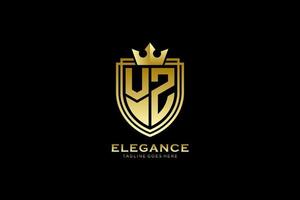 initial VZ elegant luxury monogram logo or badge template with scrolls and royal crown - perfect for luxurious branding projects vector