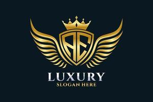 Luxury royal wing Letter AE crest Gold color Logo vector, Victory logo, crest logo, wing logo, vector logo template.