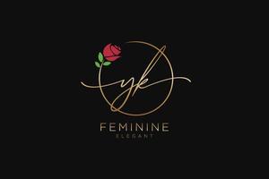 initial YK Feminine logo beauty monogram and elegant logo design, handwriting logo of initial signature, wedding, fashion, floral and botanical with creative template. vector