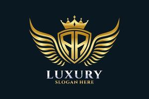 Luxury royal wing Letter AA crest Gold color Logo vector, Victory logo, crest logo, wing logo, vector logo template.