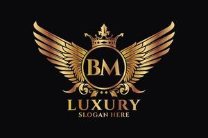 Luxury royal wing Letter BM crest Gold color Logo vector, Victory logo, crest logo, wing logo, vector logo template.