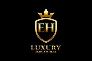 initial EH elegant luxury monogram logo or badge template with scrolls and royal crown - perfect for luxurious branding projects vector