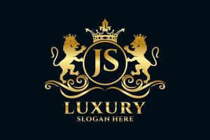 Initial JS Letter Lion Royal Luxury Logo template in vector art for luxurious branding projects and other vector illustration.