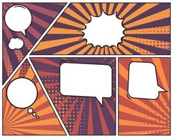 Comic strip speech bubble and expressions template. Pop art comic background vector